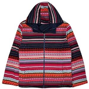 Weather Tamer‎ Reversible Fleece Jacket Hoodie Womens 2X Fair Isle Full Zip Boho